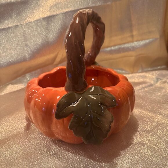 Vintage Harvest Ceramic Pumpkin Basket - New - Picture 3 of 6
